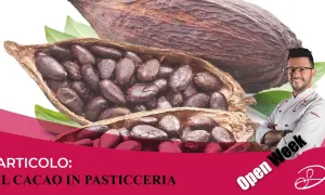 Cacao in pasticceria: chicchi scuri e profumati, pronti per creare dolci con cacao zuccherato. Un pasticcere sorride.
