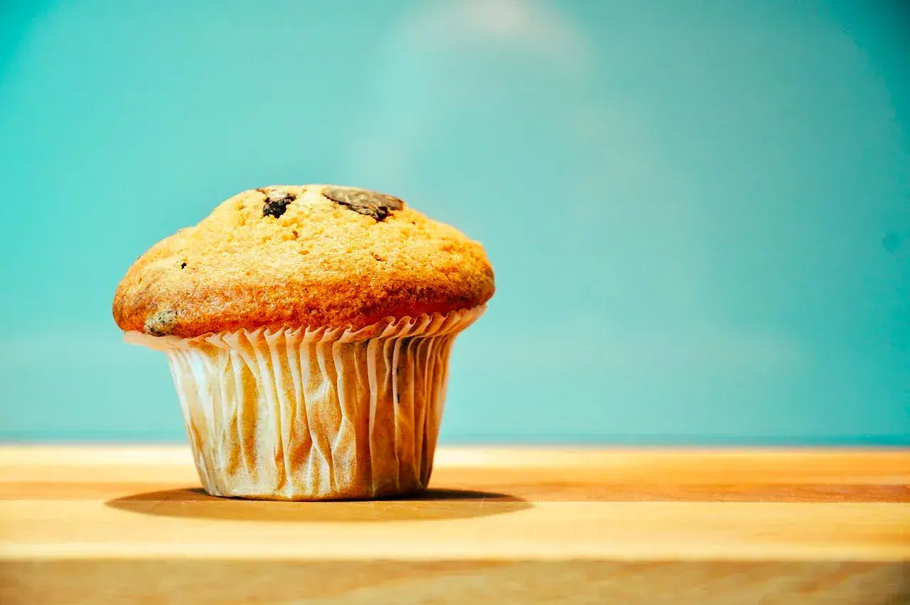 Un muffin dorato con gocce di cioccolato, perfetto per una ricetta muffin semplici.